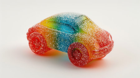 Gummy candy designed to resemble a car, with three colors, elastic consistency, and sugar coating, Ai Generatedの素材