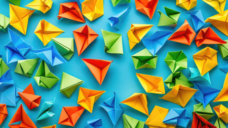 Vibrant origami paper creates captivating abstract wallpaper, Ai Generated.の素材