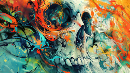 Vibrant street graffiti wallpaper captures the essence of urban art, Ai Generated.の素材