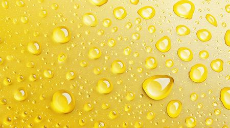Cheerful yellow backdrop embellished with shimmering water droplets, Ai Generated.の素材