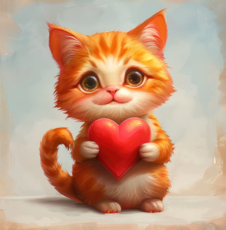 Cute tabby cat with heart, perfect for Valentine's, Ai Generated.の素材