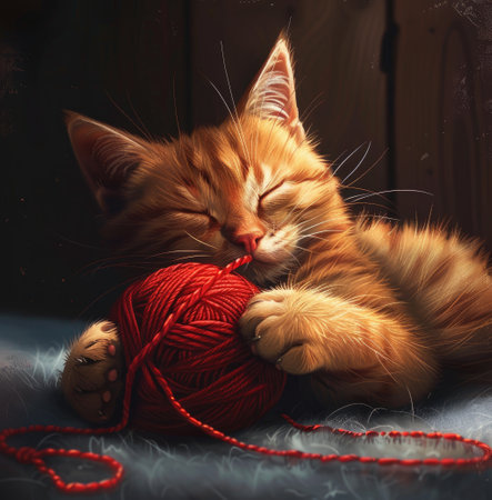 Adorable cat enjoys playtime with yarn ball, Ai Generated.の素材