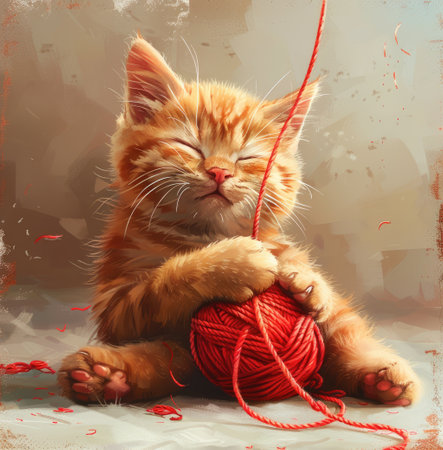 Adorable cat enjoys playtime with yarn ball, Ai Generated.の素材