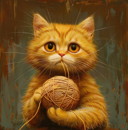 Adorable cat enjoys playtime with yarn ball, Ai Generated.の素材