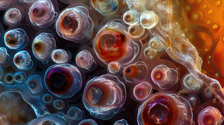 Detailed macro image reveals various stages of microscopic embryo development, Ai Generated.の素材