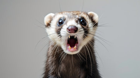 A funny ferret gazes through a torn hole in a vibrant pastel color paper backdrop, Ai Generatedの素材