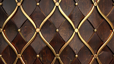 Transform your room with a 3D wallpaper imitating intricate wood and gold mosaic patterns. Ai Generated.の素材