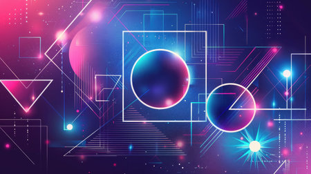 Neon accents adorn an abstract geometric background, Ai Generated.の素材