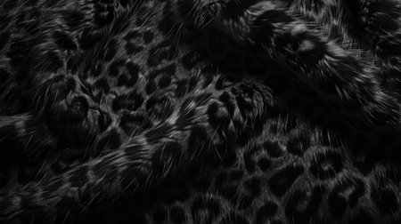 Striking close-up showcases black panther leopard fur print backdrop, Ai Generated.の素材