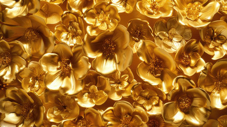 Elegant gold flowers adorn the wallpaper background with luxury, Ai Generated.の素材