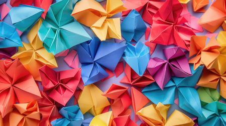 Vibrant origami paper creates captivating abstract wallpaper, Ai Generated.の素材