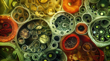 Detailed macro image reveals various stages of microscopic embryo development, Ai Generated.の素材