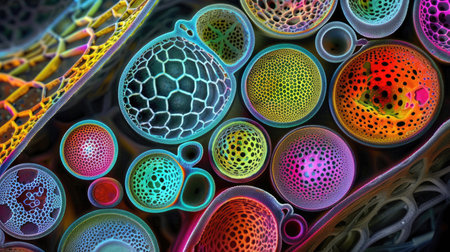 Detailed macro image reveals various stages of microscopic embryo development, Ai Generated.の素材