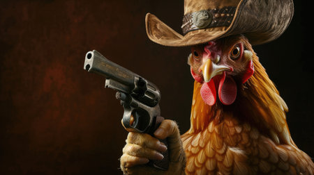 Unexpectedly fashionable chicken wields a gun with swagger, Ai Generatedの素材