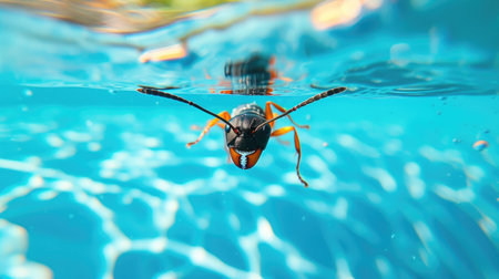 Funny moment captured ant in swimming pool does deep dive, Ai Generated.の素材