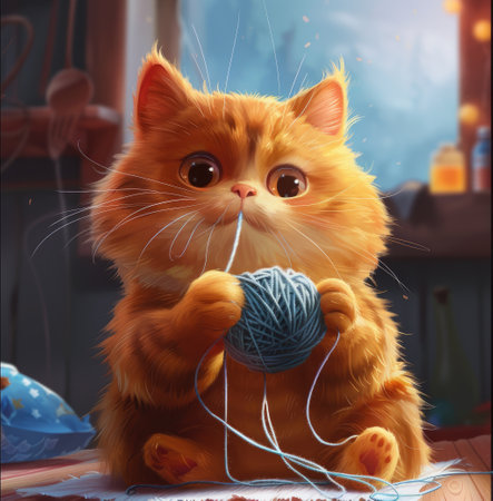 Adorable cat enjoys playtime with yarn ball, Ai Generated.の素材