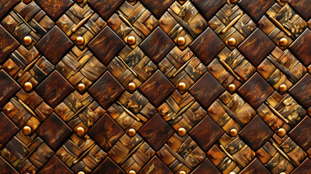 Transform your room with a 3D wallpaper imitating intricate wood and gold mosaic patterns. Ai Generated.の素材