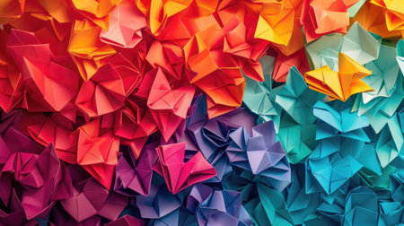 Vibrant origami paper creates captivating abstract wallpaper, Ai Generated.の素材