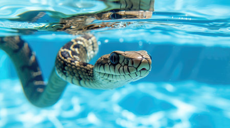 Funny moment captured cobra in swimming pool does deep dive, Ai Generated.の素材
