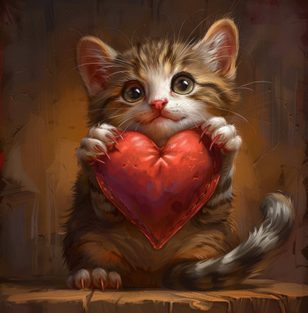 Cute tabby cat with heart, perfect for Valentine's, Ai Generated.の素材
