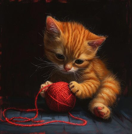Adorable cat enjoys playtime with yarn ball, Ai Generated.の素材