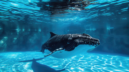 Funny moment captured whale in swimming pool does deep dive, Ai Generated.の素材