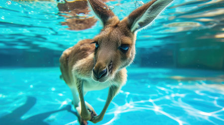 Funny moment captured kangaroo in swimming pool does deep dive, Ai Generated.の素材