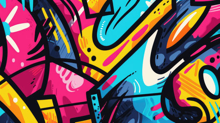 Bold graffiti-style background showcases bright colors in vibrant design, Ai Generated.の素材