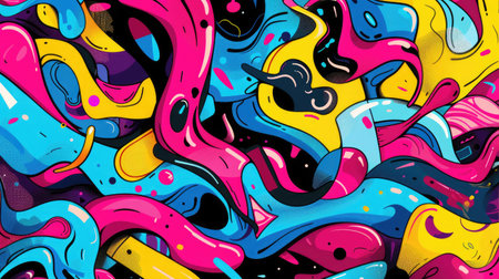 Bold graffiti-style background showcases bright colors in vibrant design, Ai Generated.の素材