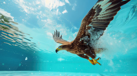 Funny moment captured eagle in swimming pool does deep dive, Ai Generated.の素材