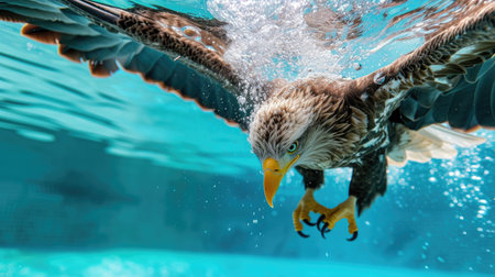 Funny moment captured eagle in swimming pool does deep dive, Ai Generated.の素材