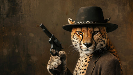 Unexpectedly fashionable cheetah wields a gun with swagger, Ai Generatedの素材