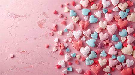 Vibrant hearts adorn a pink backdrop, spreading love for Valentine's Day. Ai Generated.の素材