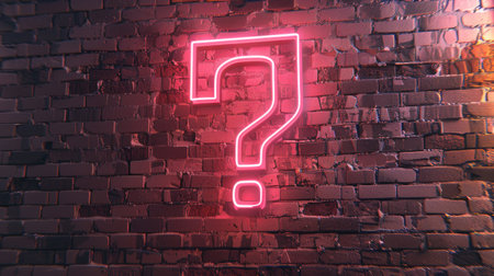 Question mark-shaped neon sign mounted on a brick wall, inviting curiosity from passersby. Ai Generated.の素材