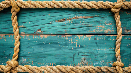 Rope circle on wooden background creates a charming nautical ambiance. Ai Generated.の素材