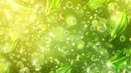 Refreshing green backdrop embellished with shimmering water droplets, Ai Generated.の素材