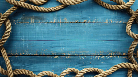 Rope circle on wooden background creates a charming nautical ambiance. Ai Generated.の素材