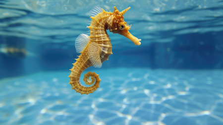 Funny moment captured sea horse in swimming pool does deep dive, Ai Generated.の素材