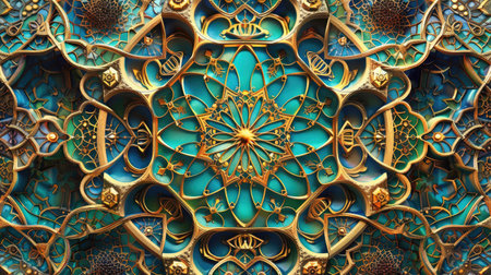 A symphony of colors and intricate patterns in this elegant Islamic ornamental background. Ai Generated.の素材
