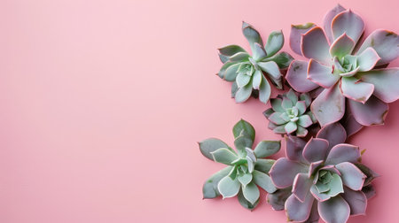 Succulents displayed on pink background, providing ample copy space. Ai Generated.の素材