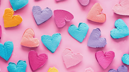Vibrant hearts adorn a pink backdrop, spreading love for Valentine's Day. Ai Generated.の素材