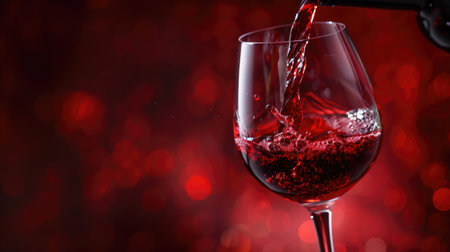Red wine being poured into a wine glass, close-up view showcasing the deep color and smooth flow. Ai Generated.の素材