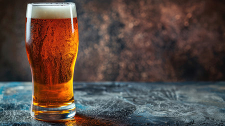 Refreshing glass of cold beer presented on a dark backdrop, inviting indulgence. Ai Generated.の素材