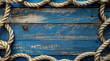 Rope circle on wooden background creates a charming nautical ambiance. Ai Generated.の素材