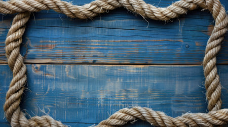 Rope circle on wooden background creates a charming nautical ambiance. Ai Generated.の素材