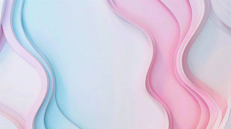 A minimalist composition featuring a white backdrop with a frame of pastel pink and light blue wavy lines, Ai Generated.の素材