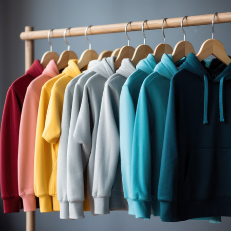 Explore a spectrum of style with colorful youth cashmere sweaters and hoodies, Ai Generated.の素材