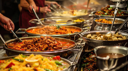 Celebration of food with a culinary buffet dinner catering, Ai Generated.の素材