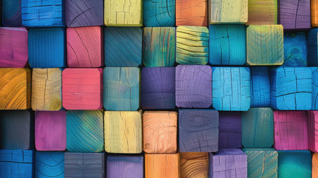 Wooden blocks create a lively and colorful background, Ai Generated.の素材