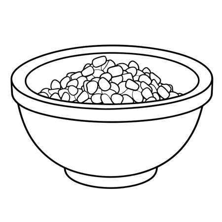 Vector illustration of beans in a bowl outline icon, perfect for culinary graphics.のイラスト素材